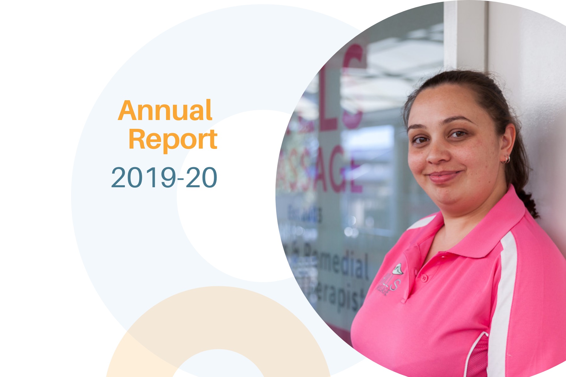 Photo of a small business owner and heading Annual Report 2019-20.
