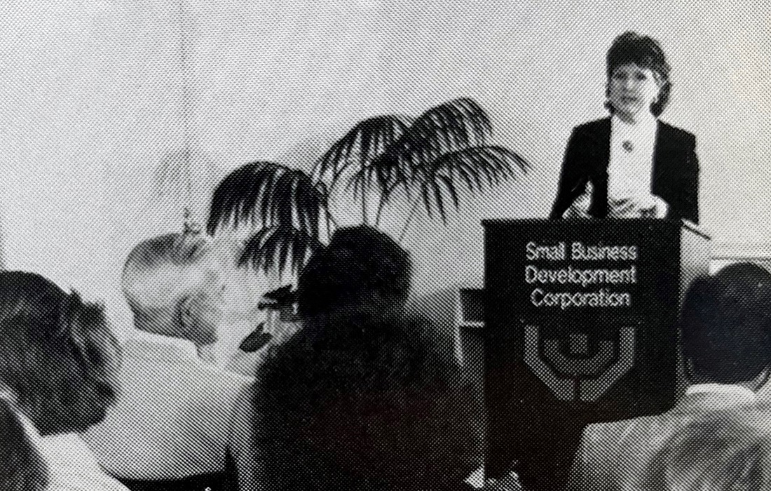 Photo of an SBDC staff member giving a presentation.